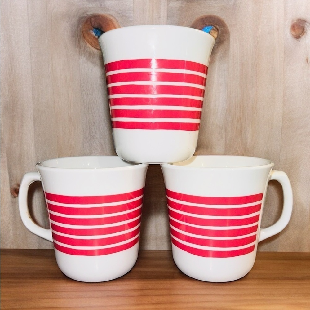 Corning Rose Rainbow Stripe Mugs Cups Set of 3 Vintage - Made In USA  D Handle